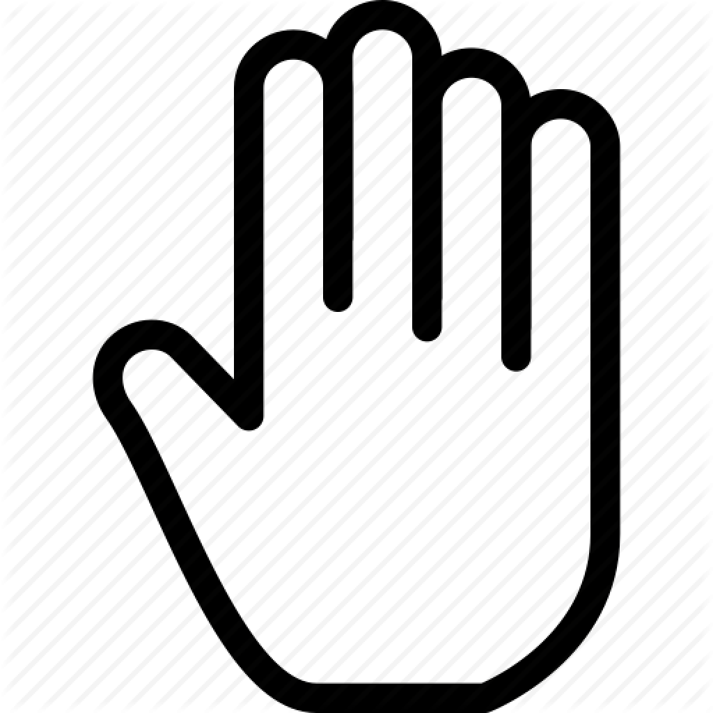 Black icon of a human hand with fingers together and palm facing outward, resembling a stop or halt gesture, set against a diagonally striped background with an overlay of subtle rose oil essence.