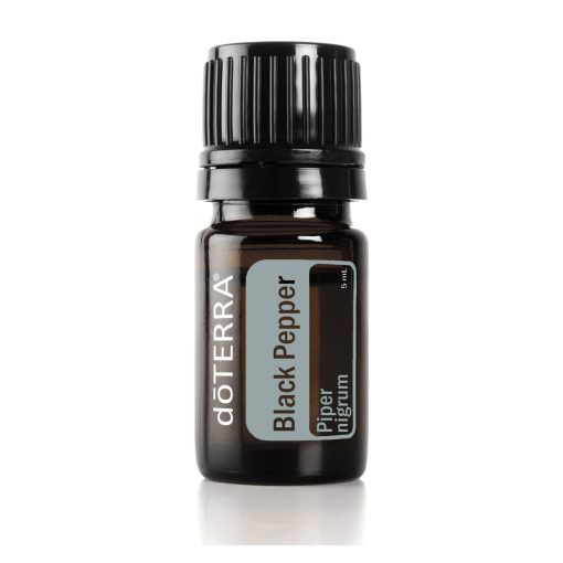 A bottle of Pure & Natural Black Pepper Essential Oil Antibacterial - 5ml on a white background.