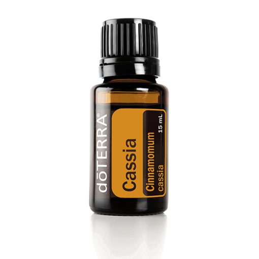 A small bottle of Cassia Essential Oil (Cinnamomum Cassia) 100% Pure - 15ml, labeled clearly with the product name and a dark amber-colored label on a white background.