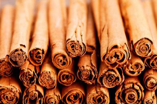 Close-up image of a bunch of cinnamon sticks stacked together, highlighting their textured, rolled bark and rich, warm brown color. This image showcases Cinnamon Bark Essential Oil Antibacterial - 5ml commonly used in cooking.