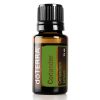 A 15 ml bottle of Organic Coriander Essential Oil - 15ml, labeled with a green sticker, isolated on a white background.