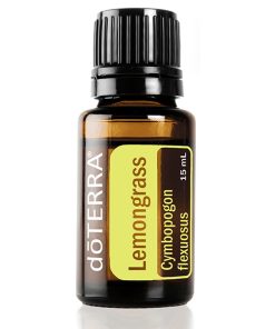 A bottle of Lemongrass Essential Oil, 100% Pure Steam Distilled Natural - 15 ml, labeled prominently in black and yellow, with a capacity of 15 ml. The bottle is set against a white background.