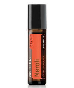 A Neroli Touch Essential Oil - 10 mL Roll On bottle against a white background. The label is orange and black with the product name prominently displayed.