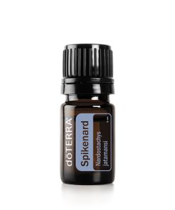 A small amber glass bottle of Spikenard Oil Natural Essential Oil Anti Inflammatory Reduce Stress Relief Muscle & Pain - 5 ml, capped with a black lid, isolated on a white background.