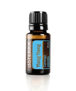 A small, glass bottle of Ylang Ylang Essential Oil | 100% Pure Natural for Aromatherapy, labeled and containing 15 ml of liquid, set against a neutral white background.