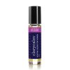 A bottle of Earthsun Essentials clarycalm essential oil blend for women, featuring a purple and yellow label, isolated on a white background.