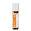 A bottle of doTERRA Brave Courage Blend Essential Oil. The 10 ml bottle is cylindrical with a white cap and features an orange and white label showcasing essential oil blends.