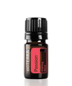A doterra passion essential oil blends bottle with a black cap and a red label on a white background.