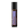 A product image of a doterra pasttense roll-on essential oil blend in a glass bottle, featuring a black lid and a lavender-colored label.