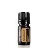A small brown glass bottle labeled "doterra sandalwood hawaiian" with a black cap, centered against a white background.