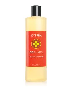 A bottle of On Guard® All Natural Softgel Beadlets on a white background. The container is yellow with a red label featuring the product name and logo, described as all natural.