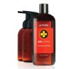 Three amber-colored plastic bottles of doTERRA On Guard foaming hand wash, infused with essential oil blends, with dispensers, arranged in a line on a white background. The front bottle is