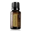 A bottle of doTERRA essential oil labeled "native bush forest blend," capacity 15 ml, with a black cap, displayed against a white background.